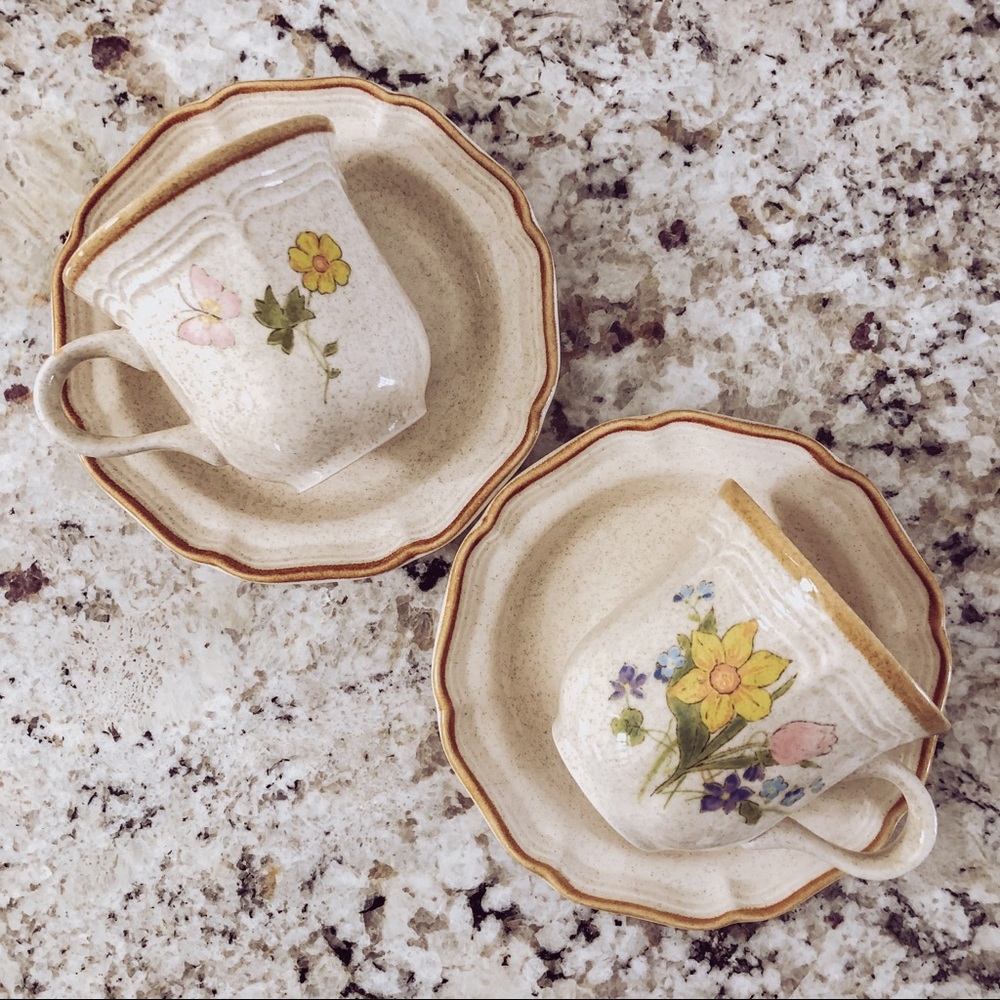 Vintage Mikasa Garden Club "Early Spring" Cup & Saucer Set of 2